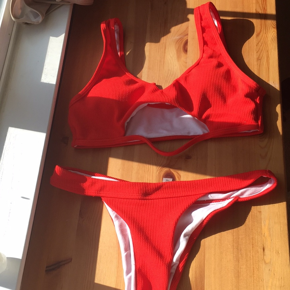 red cutout bikini set